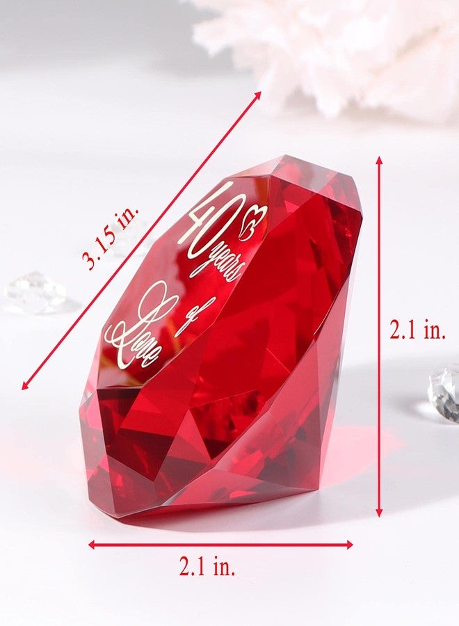 YWHL Happy 40th Wedding Anniversary Romantic Gifts for Her Him, Ruby Wedding Gifts for Her, 40 Years of Love Present for Couple, Red K9 Crystal Diamond Decoration - Image 3